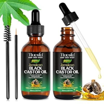 [Tiuedu] Tiuedu 2PCS Jamaican Black Castor Oil for Hair Growth,Thicker Eyelashes & Eyebrows,Castor Oil for Face,Body & Skin,100% Pure Cold Pressed Black Castor Oil,Hair Nourishing Oil