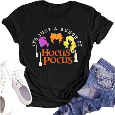 [DESFSE] DESFSE It's Just A Bunch of Hocus Pocus T-Shirts for Women Sanderson Sisters Shirt Halloween Movie Graphic Fall Tee Tops