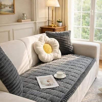 [Generic] Pet Couch Covers for 2 Cushion Sofa, Couch Protector for Dogs Washable Cushion Cover, Cat Scratch Resistant, Sofa Pad, Dark Grey, 27.6" x 59"