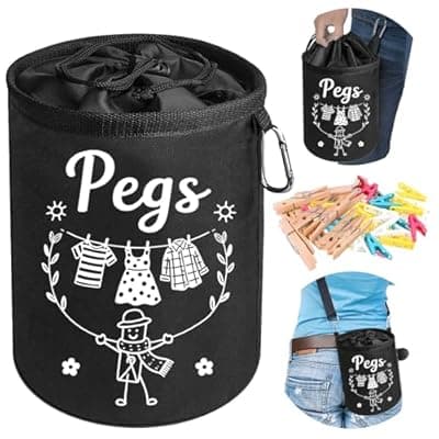 [OPPKEPT] Clothes Pin Hanging Bag Outside with Hooks, Closing Cord and Shoulder Strap, Premium Waterproof Clothespin Bag Holder Multiple Hanging Methods for Outdoor Laundry Pegs Clips Organizer Storage Use