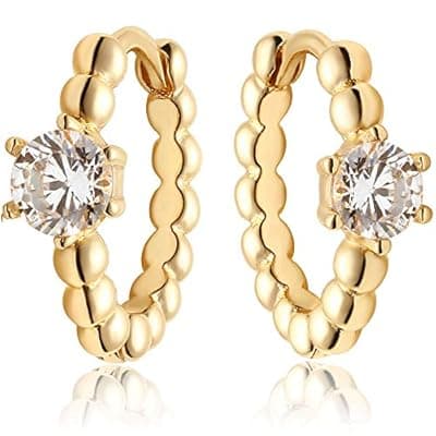 [MEVECCO] MEVECCO Gold Huggie Hoop Earrings 18K Gold Plated CZ Dot Beaded Hoop Earrings Minimalist Handmade Earrings for Women