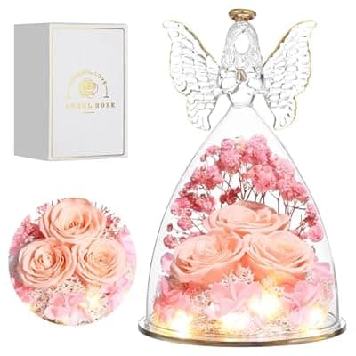 [Tiaronics] Tiaronics Mothers Day Rose Gifts for Women Preserved Real Flower in Glass Angel Figurines Roses for Delivery Prime Birthday Gifts for Mom Grandma Girlfriend Wife Her, Champagne