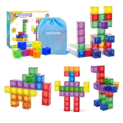[Caferria] Caferria 1.4 inch Large Magnetic Blocks for Kids, 30pcs Magnet Building Blocks, Preschool STEM Sensory Montessori Stacking Cubes Educational Building Toys for 3 4 5 6 7 8 Year Old Boys Girls
