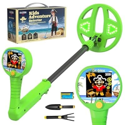 [DR.\u00D6TEK] DR.ÖTEK Metal Detector for Kids - Innovative 2.4” Color LCD Display, 6.7” LED-Lit Coil, Adjustable & Lightweight Kids Metal Detector with Safe Rubber Grip, STEM Gifts for Boys & Girls Ages 3-12, Green