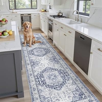 [xilixili] xilixili Washable Runner Rug 2.6x10- Non Slip Vintage Hallway Runner Rugs for Kitchen, Stain Resistant Long Carpet for Living Room Entryway Bedroom Laundry Navy/Blue