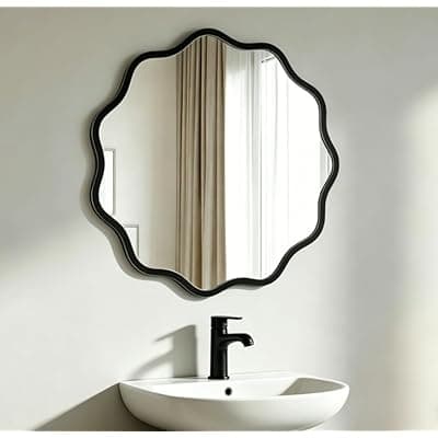 [Brightify] Brightify 24 Inch Round Black Wall Mirror, Wavy Mirror with Metal Frame, Circle Mirrors for Bathroom Over Sink, Living Room, Vanity, Bedroom, Entryway, Fireplace