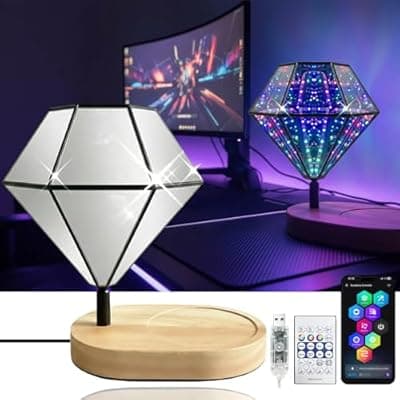 [Ucomeuni] Infinity Mirror Light Infinite Diamond Color Art Lamp for Gaming Room Decor 3D Cool Cube RGBW Smart Color Changing Night Lighting USB-powered for Computer Gaming Desk Lamp Accessories Birthday Gift