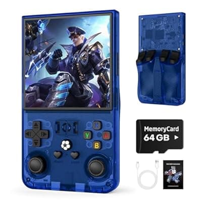 R36MAX Retro Handheld Game Console, 64GB Retro Gaming Console with 4.0 Inch Screen, Portable Video Game Consoles with 4000mAh Battery and Multiple Emulators, Open Linux System (Transparent Blue)
