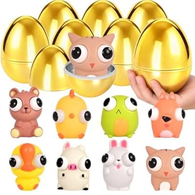 [HIKISS] HIKISS 8 Pack Jumbo Golden Easter Eggs Fillers with Eye-Pop Fidget Toys, Easter Eggs Basket Stuffers Fillers, Stress Relief Squeeze Toys for Kids Boys Girls Easter Eggs Hunt Party Favors