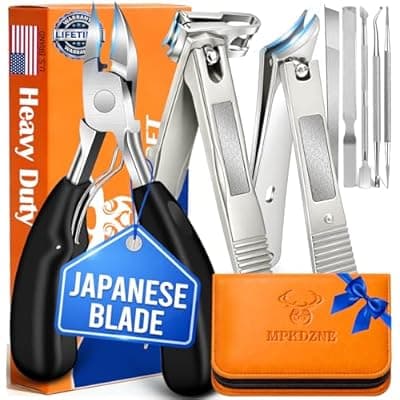 [MPKDZNE] 8-in-1 Heavy Duty Toenail & Fingernail Clippers for Seniors Men with Thick & Ingrown Nails - Manicure Pedicure Kit with 360° Swivel Head - Professional Wide Jaw Podiatrist Tools
