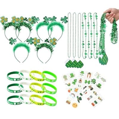 [Yunfan] Yunfan 29Pack St Patricks Day Accessories St Patricks Day Decorations Green Shamrock Clover Necklaces Headbands Bracelets Tattoo Stickers for Leprechaun Costume Accessories Irish Party Supplies