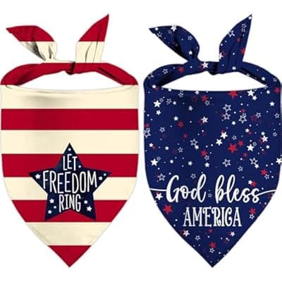 [QIRUIMI] 4th of July Dog Bandanas, Patriotic Party Pet Decorations 2 Pack, Adjustable Independence Day Holiday Bandana American Flag Triangle Bibs Cat Scarf Set