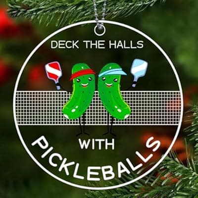 [JZILU] Pickleball Ornament, Pickle Ball Ornaments for Christmas Tree, Acrylic Sports Ornaments, Funny Pickleball Gifts for Women Men, Pickle Lover Gifts