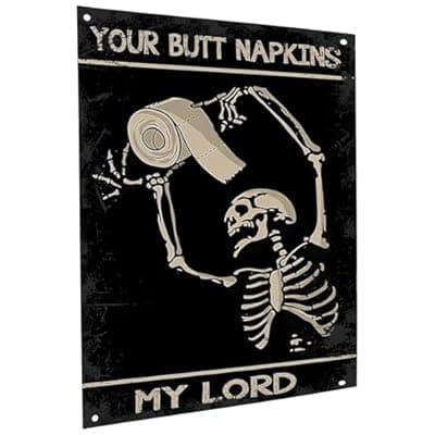 [Carastora] Carastora Vintage Metal Tin Sign Funny Sarcastic Party Wall Art Decor Signs Funny Skull Bathroom Signs Medieval Themed Home Room Rustic Toilets Vintage Posters Skull Enthusiast Novelty Gifts My Lady