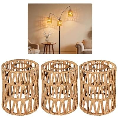 [LUCORUSC] LUCORUSC 3 Pack Rattan Lamp Shades Boho Hanging Light Lamp Shades, Woven LampShades for Floor Lamps Rattan Pendant Lights Boho Lamp Ceiling Light, Table Lamps, Plug in Pendant Light