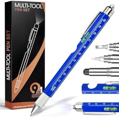 [XBllcyiv] XBllcyiv Fathers Day Dad Gifts for Dad Husband, 9 in 1 Multitool Pen Set with LED, Stylus, Level, Screwdriver, Fathers Day Gift from Daughter Wife Son, Gadgets for Men, Father, Blue, 1 Pack (Blue)