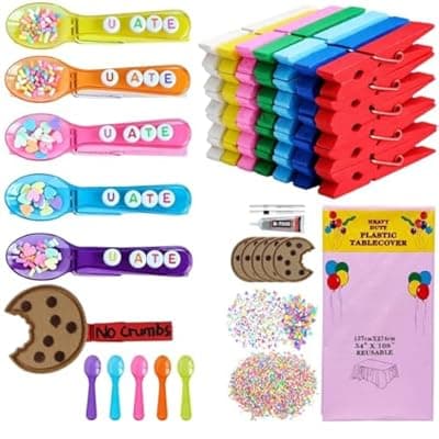 [Thamtu] Thamtu Cheer Pins U ATE Leave No Crumbs Spirit Clips 54" x 72" Disposable Table Cloth 60 Wooden Clips 50 Mini Spoons 10 Cookie Decorations 200 Letter Beads – Cheerleader Spirit Craft for Girls