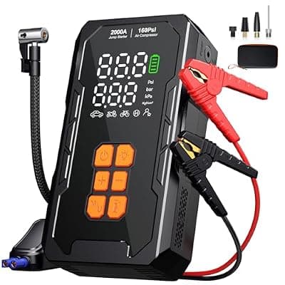 [Elccyu] Jump Starter with Air Compressor, 12V Car Battery Jumper Starter Portable for 8.0L Gas/6.0L Diesel, Car Battery Charger Jump Box with 160PSI Auto-Shutoff Tire Inflator and Storage Case, Black