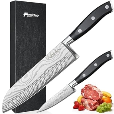 [fomidao] fomidao Santoku Knife 7 Inch, Razor Sharp Santoku Knife Set, High Carbon Steel Japanese Chef Knife, Professional Kitchen Knife Set with Full Tang Handle Design for Home Kitchen Coooking