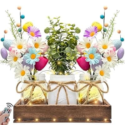 [Homecor] HOMECOR Easter Centerpiece Light Table Decorations - Table Runner Easter Decor Coffee Table Decor with Wood Tray and Remote Control Led Light Table Centerpieces for Home Kitchen Dining Living Room