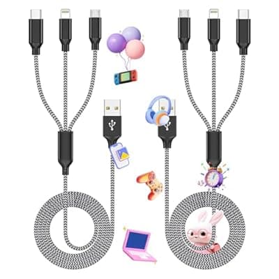 [Firsting] Firsting Multi Charging Cable,(2Pack 4FT) 3 in 1 Charging Cable for Multiple Devices, Nylon Braided Universal Charger Phone Charger Cord with Type-C,Micro USB,IP Port for iPhone16/15 Series/Phone&Pad