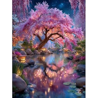 [Lophomie] Lophomie Diamond Art Kits for Adults, 5D Pink Tree of Life Diamond Painting Kit Beginners, DIY Diamond Dots Kits Gem Arts Crafts Full Round Drill for Home Wall Decor 12x16 Inch