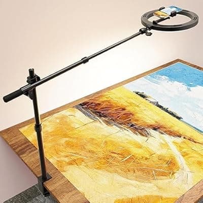 [LUXSURE] Ring Light for Desk with Overhead Phone Mount and Phone Holder - CRI >95 - Ring Light with Stand for Video Recording, Adjustable Desk Tripod with Ringlight for Artist/Painting/Content Creator/DIY