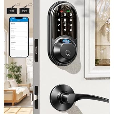 [Veise] Veise RZ07B Smart Locks for Front Door, 2 Lever Handles, Fingerprint Keyless Entry, App Control Biometric Door Lock Set, Touchscreen Keypad Deadbolt, Easy Install, Auto Locking, Matte Black