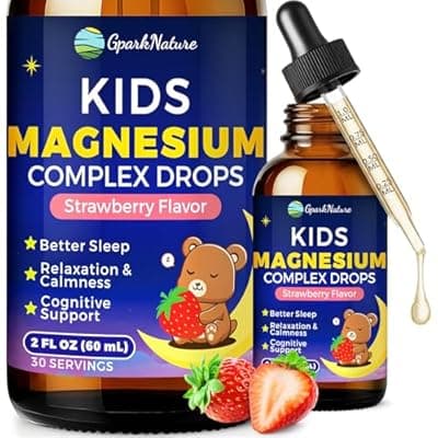 [GparkNature] Kids Magnesium Liquid Drops - Magnesium Glycinate Liquid for Kids, Magnesium Supplement with L-theanine, Omega-3, D3 for Sleep, Calm, Relaxation, Brain & Bone Support - Strawberry Flavor 2FL Oz