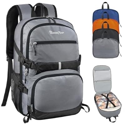 [Seektop] Seektop Lightweight Travel Backpack for Men Women, Multiple Pockets 40L Hiking Backpack Foldable Carry on Backpack (Gray)