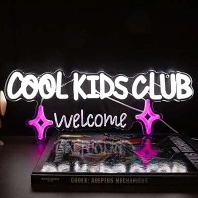 [KATMBFUE] KATMBFUE Cool Kids Club Welcome Neon Signs, Neon Sign with Switch for Wall Decor, USB Dimmable Neon Lights Colorful LED Signs for Home Club Party Christmas Decoration 15.35 x 5.91"