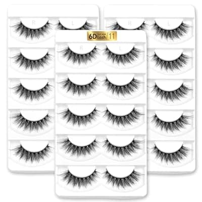 Aillen False Eye Lashes Wispy Mink, Fluffy False Lashes Natural Look 6D Volume Pack, Suitable for All Face Types