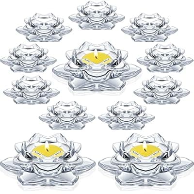 [meekoo] meekoo 12 Pcs Crystal Glass Lotus Candle Holders Lotus Crystal Tealight Candle Holders for Christmas Home Decor Wedding Party