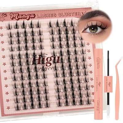 [Higu clace] Higu clace Fairy-Lash-Clusters,120PCS Manga Lash-Clusters-Kit DIY Cluster Eyelash Extensions 10-18 mm, D Curl Lash Extension Kit with Lash Bond and Seal, Tweezers(Fairy-Kit-120pcs)