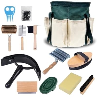 [DigNew] DigNew 13-Piece Horse Grooming kit for Daily Care,Complete Horse Supplies Set with Wood Brushes, Tack Essentials, Curry Tools, and Practical Horse Accessories for Farm & Stable Use
