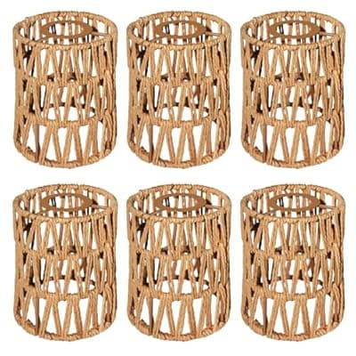 [LUCORUSC] LUCORUSC 6 Pack Rattan Lamp Shades Boho Hanging Light Lamp Shades, Woven LampShades for Floor Lamps Rattan Pendant Lights Boho Lamp Ceiling Light, Table Lamps, Plug in Pendant Light