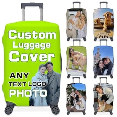 [NOREVYE] NOREVYE Custom Luggage Cover – Personalized Photo or Name Suitcase Cover, Double-Sided Stretch Luggage Protector, Washable & Scratch-Resistant Travel Cover (XL(29-32 in))