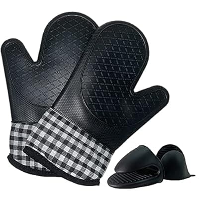 [LSLCQW] LSLCQW 4pcs Set Oven Gloves and Pot Holder Set, Heat-Resistant 500 Degree, with Oven Gloves and Insulation Clips, Non-Slip Food-Grade Long, for Kitchen Baking