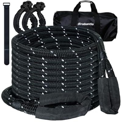 [Brobantle] Kinetic Recovery Tow Rope 5/8" x 20ft, 38000lbs Snatch Strap,Heavy Duty Stretch Nylon Towing Ropes with 2pcs Soft Shackles for Offroad Vehicle,Jeep, SUV, ATV, UTV