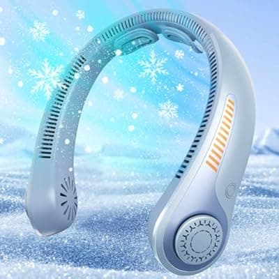 [EYERZ] Portable Neck Fan - Rechargeable Personal Fan with Neck Support, 5000mAh, 5-Speed Quiet, Lightweight Long Lasting Bladeless Fan, Wearable Cooling Fan for Hot Flashes, Travel, Gifts for Men Women