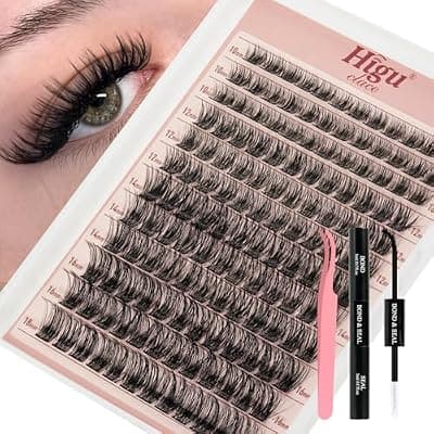 [Higu clace] Higu clace Lash Clusters Kit, 144PCS Lashes Clusters Kit with Lash Bond and Seal, C Curl Wispy Cluster Eyelash Extensions Natural Look with Thin Band Easy to use for Beginners (A11）