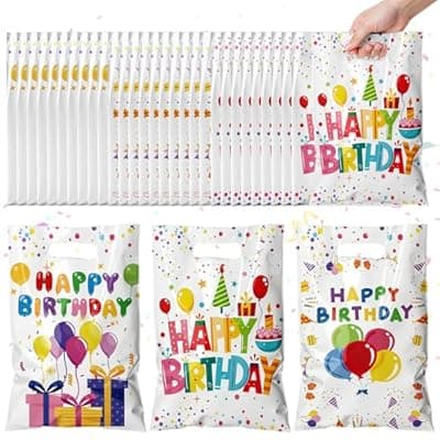 [TESKEUP] TESKEUP Party Favor Bags with Handles for Birthday Goodie Bags - Bulk Treat Gift Bags for Candy, Cookies, Snacks, Happy Birthday Party Supplies Classroom Treats, and Event Gifts (30 Pcs)