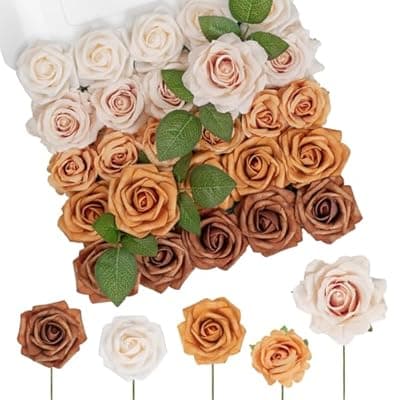 [TINGE TIME] TINGE TIME Terracotta Rose Flowers, 26pcs Artificial Flower for Decoration Fake Rose with Stem for DIY Autumn Wedding Bouquets Centerpieces Bridal Shower Party Flower Arrangements Fall Decorations