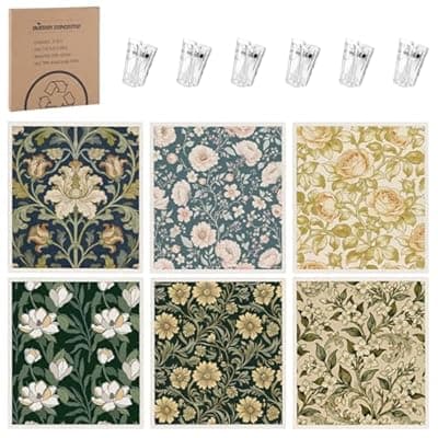 [Needbrock] Needbrock 6 Pack William Morris Swedish Dishcloths for Kitchen,Swedish Rags Dish Towels with Clips, Reusable Paper Towels Washable Absorbent Cellulose Sponge Cloths No Odor for Cleaning Home Kitchen