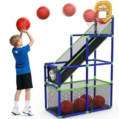 EagleStone Arcade Basketball Hoop Game Indoor, Ajustable Height Indoor Basketball Hoop with 4 Balls Storage Design for Kids,Perfect Sports Outdoor Play Toys for Kids Age 3 to 8 Years