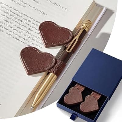 [Targonixus] 2Pcs Magnetic Leather Bookmarks with Gift Box Heart-Shaped Magnetic Pen Holder Book Marks Clip Gift for Book Lover Readers Cute Bookmark for Women, Brown