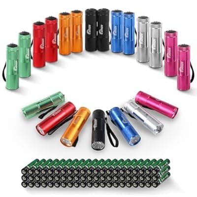 [Sunloy] Sunloy 21-Pack Mini LED Flashlight Bulk, Aluminum Handheld Torches with Lanyard and 63 AAA Batteries, Assorted Colors, Perfect for Night Walking, Hiking, Camping, Power Outage