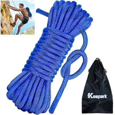 [Keepark] Keepark 10.5mm 1/2 Inch Static Climbing Rope - 32FT to 150FT - 9000lbs Arborist Tree Rope, Heavy Duty Rappelling Rope for Adults & Kids Rock Climbing, Fire Rescue, Escape, Caving, Sailing & Swing