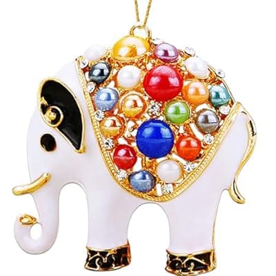 [JUNQIU US] White Elephant Ornament, Metal Elephants with Rhinestone, Funny Christmas Ornaments, Small Cute Christmas Ornaments for Kids, Elephant Gifts for Women
