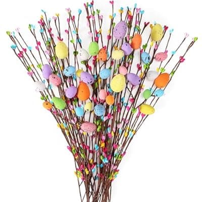 [Yunfan] Yunfan 39Pcs Easter Decorations Artificial Easter Spray Vine with Pastel Eggs and Berries Spring Flower Stems Egg Twig Branches for Home Vase Decor Floral Arrangement Centerpiece Wreath Decoration